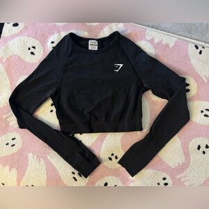 Gymshark Black Long Sleeve Cropped Athletic Top W/ Thumbholes